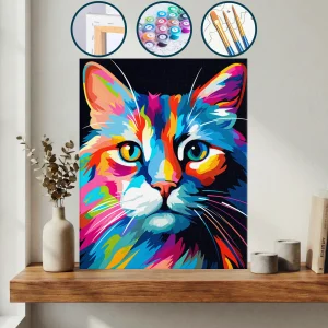 Kameraya Bakan Renkli Kedi — Sayılarla Boyama Seti