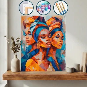 Başlarında Mavi Başörtülü Üç Afrikalı Kadının Tablosu — Sayılarla Boyama Seti