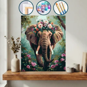 Ormanda Yürüyen Başında Çiçekler Olan Bir Fil Var — Sayılarla Boyama Seti