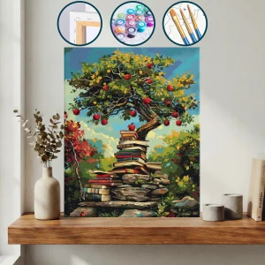 Üstünde Bir Yığın Kitap Olan Bir Elma Ağacı — Sayılarla Boyama Seti