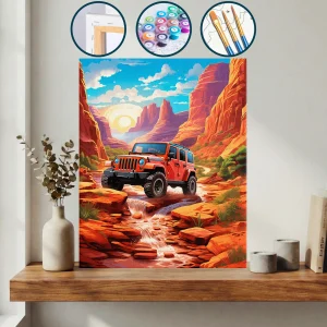 Çölde Bir Dere İçinde Sürüş Yapan Jeep — Sayılarla Boyama Seti