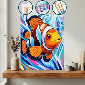 Arka Planda Baloncuklar Olan Turuncu Palyaço Balığı — Sayılarla Boyama Seti