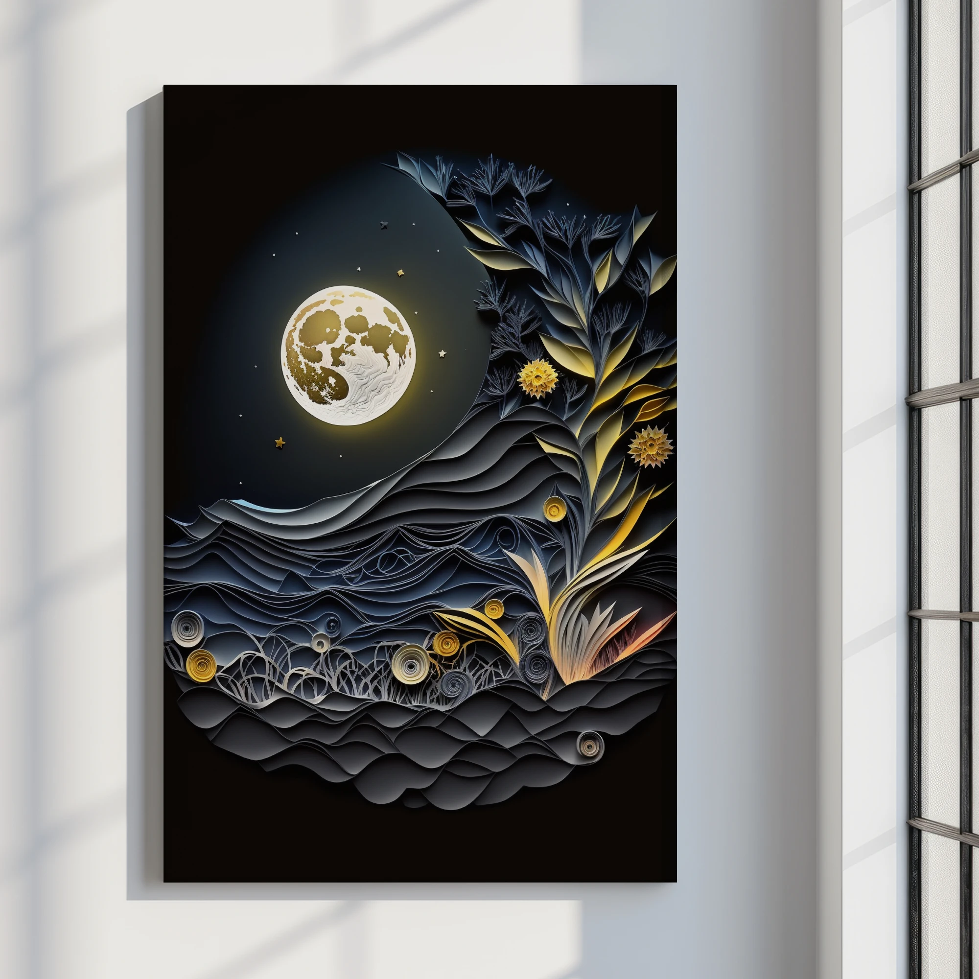 Gece Gökyüzünde Dolunay — Kanvas Tablo - Görsel 3