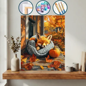 Balkabağının Yanında Battaniyeye Kıvrılmış Tilki — Sayılarla Boyama Seti