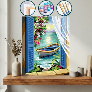 Pencerenin Yanında Su Üstünde Bir Tekne — Sayılarla Boyama Seti