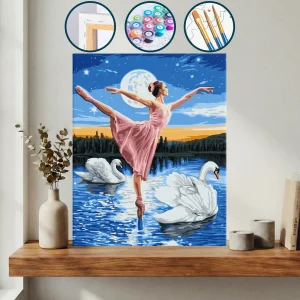 Pembe Elbiseli Bir Kadın Ve Suda Kuğular — Sayılarla Boyama Seti