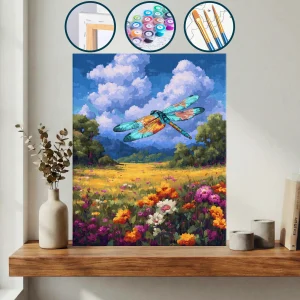 Çiçek Tarlasının Üzerinde Uçan Yusufçuk — Sayılarla Boyama Seti