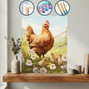 Çiçek Tarlasında Bir Tavuk Ve Civcivleri — Sayılarla Boyama Seti