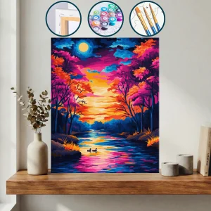 Suda Ördek İle Renkli Gün Batımı — Sayılarla Boyama Seti