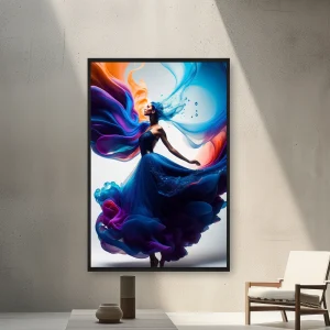 Renkli Akan Saçlı Mavi Elbiseli Güzel Kadın — Kanvas Tablo