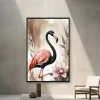 Bir Çiçeğin Yanında Duran Bir Flamingo — Kanvas Tablo