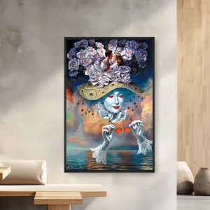 Üzerinde Çiçek Bulunan Şapka Giyen Bir Kadın — Kanvas Tablo