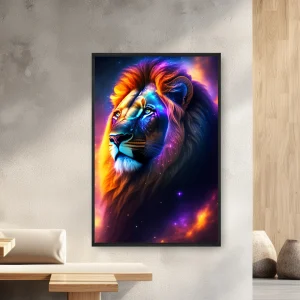 Galaksi Arka Planının Ortasında Parlayan Bir Yele İle Aslan — Kanvas Tablo
