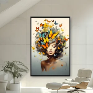 Kafesinde Kelebek Bulunan Bir Kadın — Kanvas Tablo