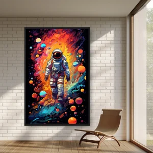 Gezegenlerle Dolu Bir Alanda Yürüyen Bir Astronotun — Kanvas Tablo