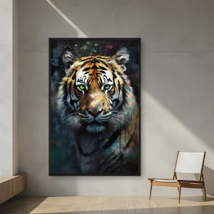 Siyah Arka Plan Üzerinde Yeşil Gözlü Bir Kaplan — Kanvas Tablo