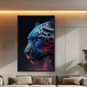 Mavi Ve Kırmızı Işıklarla Bir Leoparın Yüzü — Kanvas Tablo