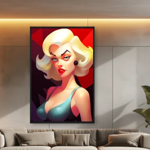 Mavi Elbise Giyen Sarı Saçlı Bir Kadının Çizgi Film Çizimi — Kanvas Tablo