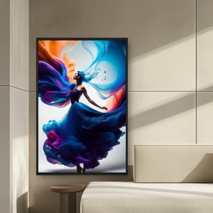 Ön Planda Bir Kadınla Rüzgarda Esen Parlak Renkli Elbise — Kanvas Tablo