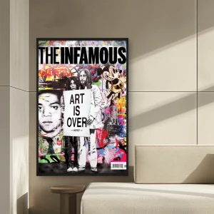 Graffiti İle Kaplı Bir Duvarın Önünde Bir İşaret Tutan Bir Adam — Kanvas Tablo