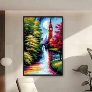 Bir Nehrin Ortasında Bir Saat Kulesi — Kanvas Tablo
