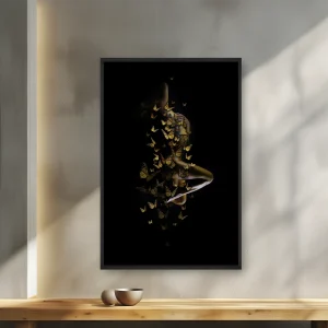 Bir Sürü Kelebekle Karanlıkta Duran Bir Kadın — Kanvas Tablo