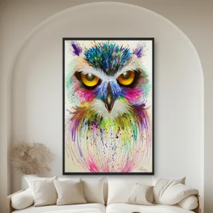 Parlak Sarı Gözlü Ve Renkli Tüylü Bir Baykuşun — Kanvas Tablo