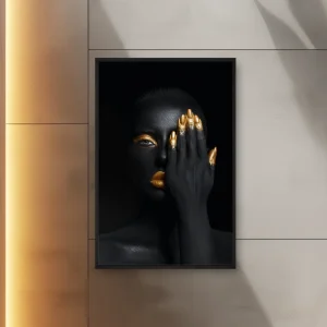 Siyah Ve Altın Olan Bir Kadın Portresi - Elini Yüzüne Tutarak — Kanvas Tablo