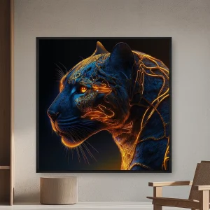 Siyah Arka Plan Üzerinde Parlayan Gözlü Bir Kaplanın Yakından — Kanvas Tablo