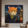 Şapka Takan Ve Sigara İçen Bir Kedi — Kanvas Tablo