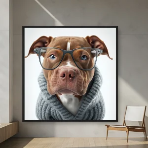 Gözlük Ve Gri Eşarp Giyen Kahverengi Ve Beyaz Bir Köpek — Kanvas Tablo
