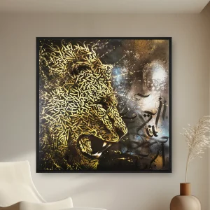 Üzerinde Zincir Bulunan Bir Aslan — Kanvas Tablo