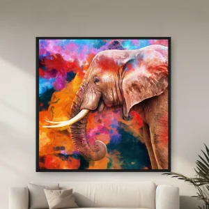 Çok Renkli Bir Backgrou Önünde Dişleri Ve Dişleri Olan Bir Fil — Kanvas Tablo