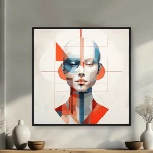 Geometrik Bir Desenle Bir Kadının Yüzünün Dijital Bir — Kanvas Tablo