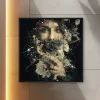 Saçında Çiçeklerle Bir Adamın Yüzünün Dijital Bir — Kanvas Tablo