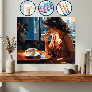 Bir Fincan Kahveyle Masada Oturan Kadın — Sayılarla Boyama Seti