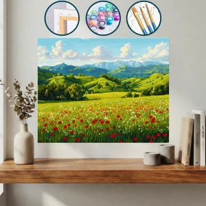 Arka Planda Dağlar Olan Bir Çiçek Tarlası — Sayılarla Boyama Seti