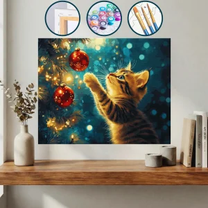 Noel Süsüne Uzanan Kedi — Sayılarla Boyama Seti
