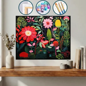 Siyah Zemin Üzerine Bir Demet Çiçek — Sayılarla Boyama Seti