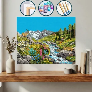 Hayvanlar Ve Çiçeklerle Dolu Bir Dağ Manzarası — Sayılarla Boyama Seti