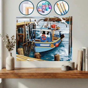 Suda Üzerinde Martıların Uçtuğu Bir Tekne — Sayılarla Boyama Seti