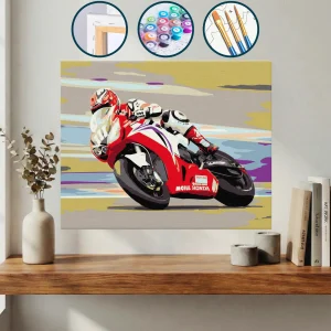 Yarış Pistinde Kırmızı Motosiklete Binen Adam — Sayılarla Boyama Seti