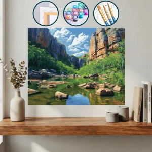 Arka Planda Kayalar Ve Ağaçlar Olan Bir Nehir — Sayılarla Boyama Seti