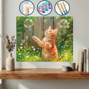 Çimlerde Baloncuklarla Oynayan Kedi — Sayılarla Boyama Seti