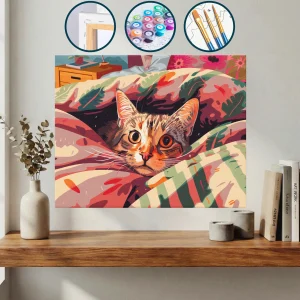 Battaniyenin Altında Yatakta Yatan Kedi — Sayılarla Boyama Seti