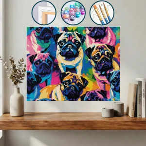 Hepsi Farklı Renk Ve Boyutlarda Olan Birçok Pug — Sayılarla Boyama Seti