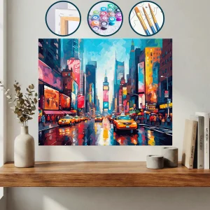 Yağmurda Taksiyle Kalabalık Şehir Caddesi — Sayılarla Boyama Seti