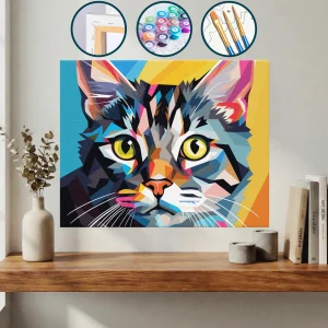 Renkli Arka Planlı Kameraya Bakan Kedi — Sayılarla Boyama Seti