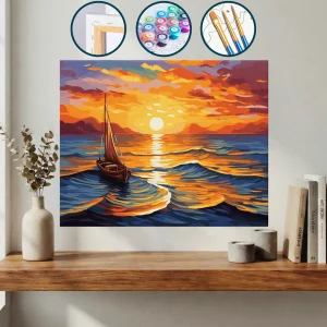 Günbatımında Okyanusta Bir Yelkenli — Sayılarla Boyama Seti
