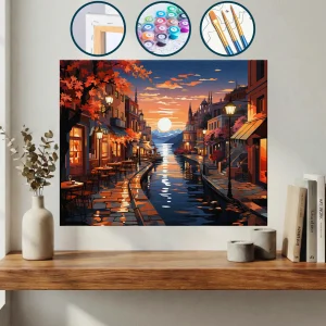 İçinden Nehir Geçen Bir Şehir Sokağı — Sayılarla Boyama Seti